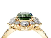 Floral Halo Engagement Ring Setting for Fancy Green Radiant Cut Center with Pave Accents and Prong Head in Yellow Gold