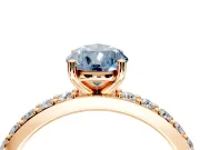 Solitaire Engagement Ring Setting for Fancy Blue Pear-Shaped Center with Round Cut Pave Band and Prong Head in Rose Gold