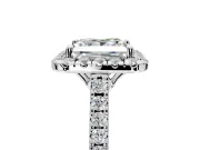 Halo Engagement Ring Setting for Princess Cut Center with Raised Halo, Pave Band and Prong Head in White Gold