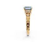 Solitaire Engagement Ring Setting for Fancy Blue Asscher Cut Center with Filigree Band and Prong Head in Yellow Gold