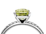 Solitaire Engagement Ring Setting for Fancy Yellow Radiant Cut Center with Milgrain X Pattern Band and Prong Head in Sterling Silver