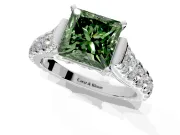 Solitaire Engagement Ring Setting for Fancy Green Princess Cut Center with Pave Cathedral Shoulders and Prong Head in Sterling Silver