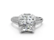 Solitaire Engagement Ring Setting for Radiant Cut Center with Accented Split Shank and Prong Head in White Gold