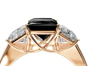 3 Stone Engagement Ring Setting for Fancy Black Princess Cut Center with Raised Basket Heads and Prong Head in Rose Gold