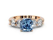 5 Stone Engagement Ring Setting for Fancy Blue Cushion Cut Center with Graduated Accents and Prong Head in Rose Gold