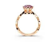 Solitaire Engagement Ring Setting for Fancy Pink Round Cut Center with Accented Twist Band and Leaf Prong Head in Rose Gold