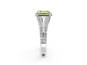 Halo Engagement Ring Setting for Fancy Yellow Asscher Cut Center with Narrow Pave Split Shank and Prong Head in Sterling Silver