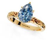 Solitaire Engagement Ring Setting for Fancy Blue Pear-Shaped Center with Scrollwork Band and Prong Head in Yellow Gold