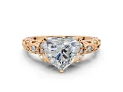 Solitaire Engagement Ring Setting for Heart-Shaped Center with Filigree Band and Prong Head in Rose Gold