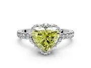 Halo Engagement Ring Setting for Fancy Yellow Heart-Shaped Center with Openwork Halo, Pave Band and Prong Head in Platinum