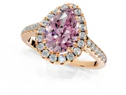 Halo Engagement Ring Setting for Fancy Pink Pear-Shaped Center with Raised Halo, Pave Band and Prong Head in Rose Gold