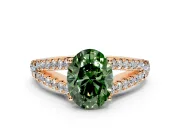 Solitaire Engagement Ring Setting for Fancy Green Oval Center with Pave Split Shank and Prong Head in Rose Gold