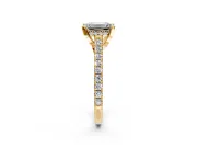 Solitaire Engagement Ring Setting for Emerald Cut Center with Widening Pave Band and Claw Prong Head in Yellow Gold