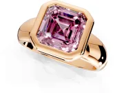 Solitaire Engagement Ring Setting for Fancy Pink Asscher Cut Center with Wide Band and Bezel Head in Rose Gold