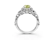 Solitaire Engagement Ring Setting for Fancy Yellow Oval Center with Filigree Band and Prong Head in White Gold
