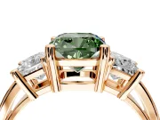 3 Stone Engagement Ring Setting for Fancy Green Cushion Cut Center with Matching Side Accents and Prong Head in Rose Gold