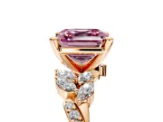 Solitaire Engagement Ring Setting for Fancy Pink Asscher Cut Center with Marquise Accent Twist Band and Prong Head in Rose Gold