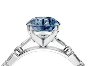 Baguette Engagement Ring Setting for Fancy Blue Round Cut Center with Alternating Bar-Set Band and Prong Head in Platinum