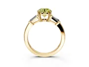 3 Stone Engagement Ring Setting for Fancy Yellow Round Cut Center with Baguette Accents and Prong Head in Yellow Gold