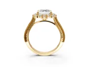 Milgrain Halo Engagement Ring Setting for Asscher Cut Center with Bezel Point Accents and Prong Head in Yellow Gold