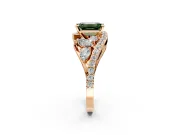 Halo Engagement Ring Setting for Fancy Green Emerald Cut Center with Marquise and Pave Bypass Band and Prong Head in Rose Gold