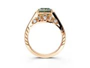 Cathedral Engagement Ring Setting for Fancy Green Princess Cut Center with Antique-Style Pave Band and Prong Head in Rose Gold