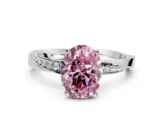 Side Accent Engagement Ring Setting for Fancy Pink Oval Center with Accent Shoulders and Prong Head in Platinum