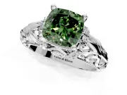 Solitaire Engagement Ring Setting for Fancy Green Cushion Cut Center with Filigree Accent Basket and Prong Head in White Gold