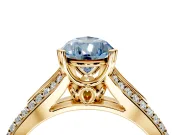 Solitaire Engagement Ring Setting for Fancy Blue Pear-Shaped Center with Pave Rail Split Shank and Prong Head in Yellow Gold