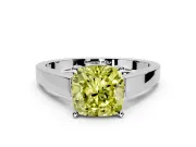 Solitaire Engagement Ring Setting for Fancy Yellow Cushion Cut Center with Tapered Split Shoulders and Prong Head in Platinum