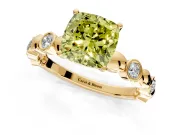 Solitaire Engagement Ring Setting for Fancy Yellow Cushion Cut Center with Beaded Bezel Station Band and Prong Head in Yellow Gold