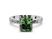Solitaire Engagement Ring Setting for Fancy Green Radiant Cut Center with Scrollwork Band and Prong Head in Sterling Silver
