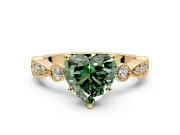 Solitaire Engagement Ring Setting for Fancy Green Heart-Shaped Center with Milgrain Bezel Accents and Prong Head in Yellow Gold