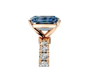 Open Basket Engagement Ring Setting for Fancy Blue Emerald Cut Center with Pave Band and Prong Head in Rose Gold