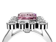 Cluster Halo Engagement Ring Setting for Fancy Pink Princess Cut Center with Milgrain Bezel Accents and Prong Head in White Gold