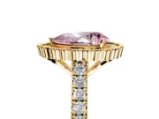 Milgrain Floral Halo Engagement Ring Setting for Fancy Pink Pear-Shaped Center with Pave Band and Prong Head in Yellow Gold