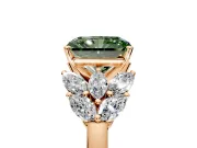 Leaf Cluster Engagement Ring Setting for Fancy Green Radiant Cut Center with Marquise Accents and Prong Head in Rose Gold