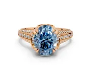 Solitaire Engagement Ring Setting for Fancy Blue Oval Center with Accented Split Shank and Prong Head in Rose Gold