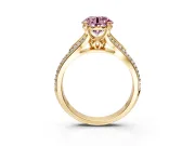 Solitaire Engagement Ring Setting for Fancy Pink Round Cut Center with Pave Rail Split Shank and Prong Head in Yellow Gold