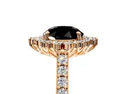 Sunburst Halo Engagement Ring Setting for Fancy Black Round Cut Center with Pave Band and Prong Head in Rose Gold