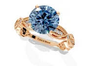 Solitaire Engagement Ring Setting for Fancy Blue Round Cut Center with Marquise Panel Band and Prong Head in Rose Gold