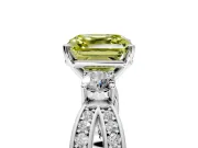 3 Stone Engagement Ring Setting for Fancy Yellow Asscher Cut Center with Pave Twist Band and Prong Head in Sterling Silver
