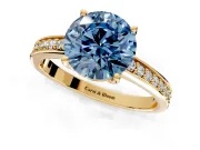 Solitaire Engagement Ring Setting for Fancy Blue Round Cut Center with Channel-Set Accent Band and Prong Head in Yellow Gold