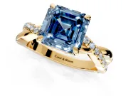 Solitaire Engagement Ring Setting for Fancy Blue Asscher Cut Center with Half-Pave Crossover Band and Prong Head in Yellow Gold