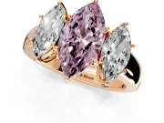 3 Stone Engagement Ring Setting for Fancy Pink Marquise Center with Raised Basket Heads and Prong Head in Rose Gold