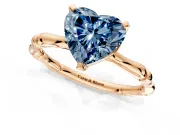 Solitaire Engagement Ring Setting for Fancy Blue Heart-Shaped Center with Bamboo Band and Prong Head in Rose Gold