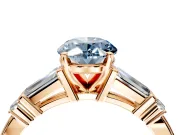 Bar-Set Engagement Ring Setting for Fancy Blue Oval Center with Tapered Baguette Accents and Prong Head in Rose Gold