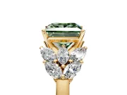 Leaf Cluster Engagement Ring Setting for Fancy Green Princess Cut Center with Marquise Accents and Prong Head in Yellow Gold