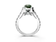 Solitaire Engagement Ring Setting for Fancy Green Radiant Cut Center with Pave Cathedral Shoulders and Prong Head in Platinum
