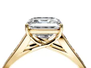 Solitaire Engagement Ring Setting for Asscher Cut Center with Round Cut Channel Band and Prong Head in Yellow Gold
